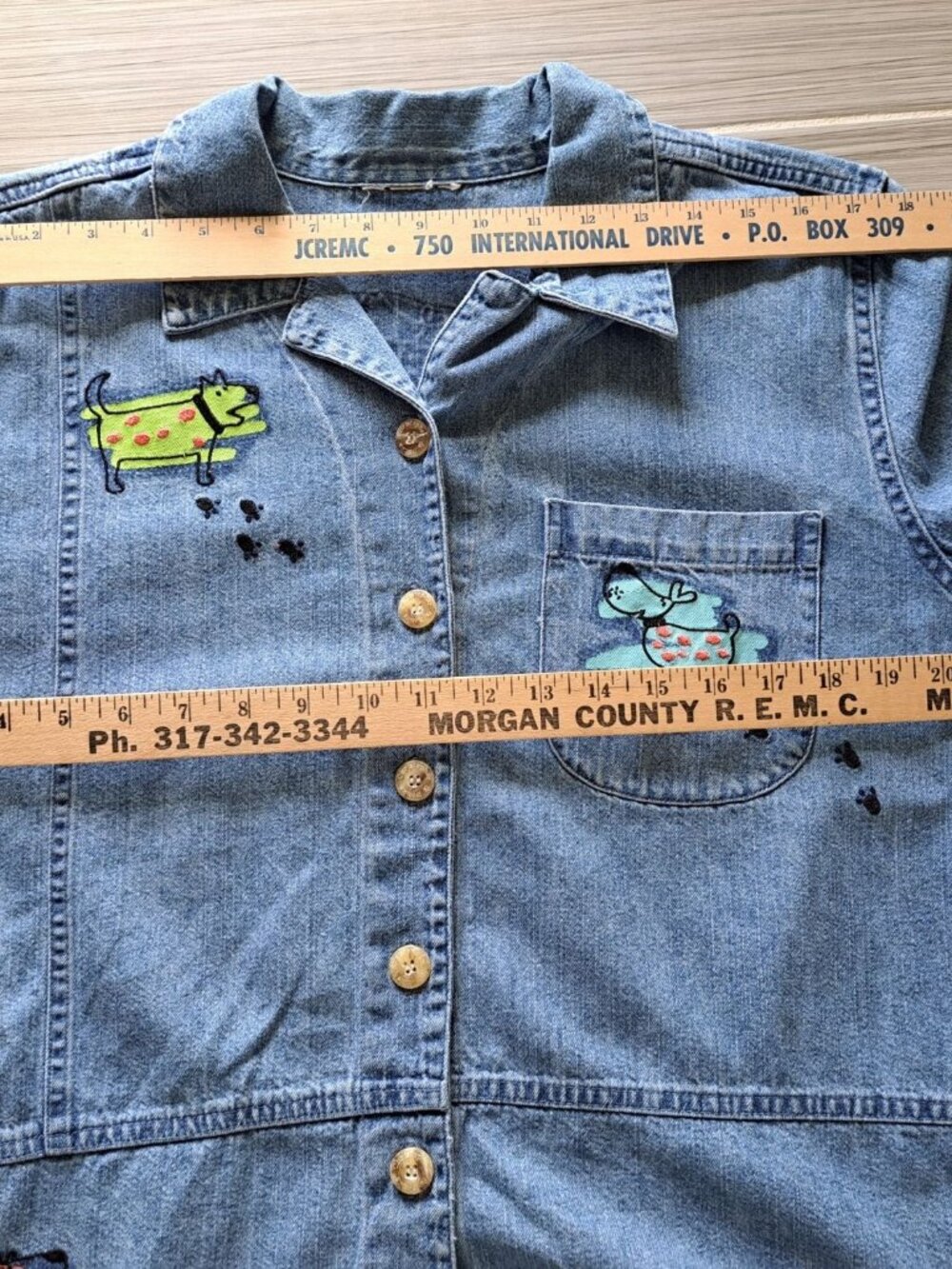 Christopher & Banks Dog Graphic 2 Piece Set Women's Denim Jacket Embroidered L - Picture 9 of 10